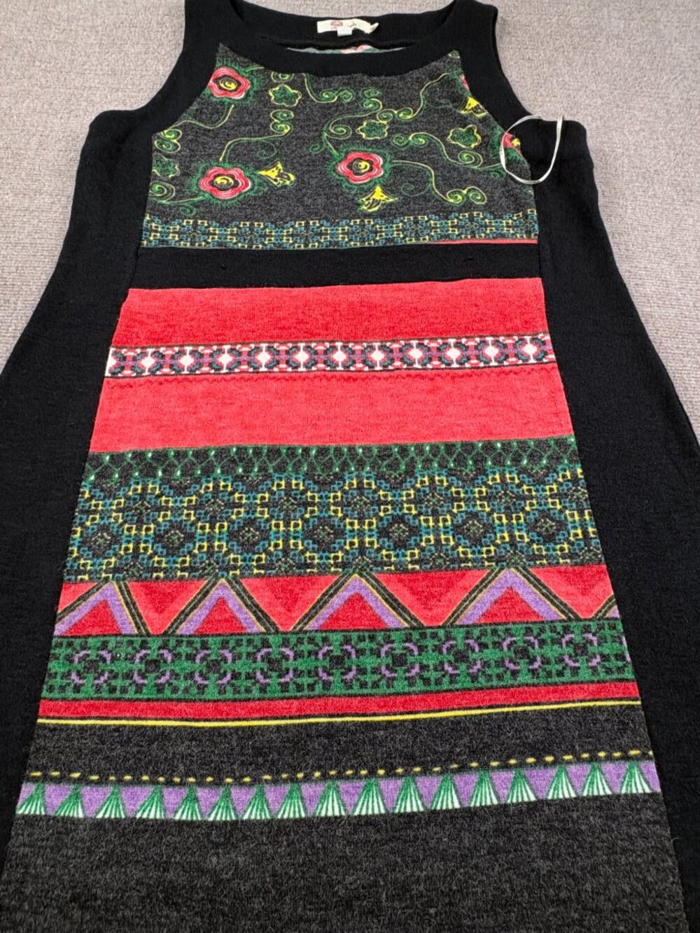 Aryeh Women’s Sleeveless Knit Sweater Dress XL Boho Floral Geo, 33" Pockets - Picture 3 of 16